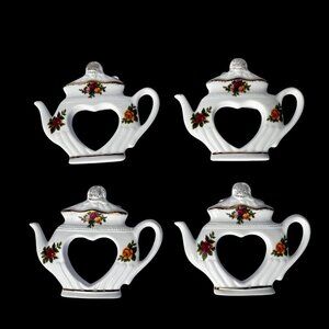 Royal‎ Albert Old Country Roses 1962 Napkin Rings Teapot Set 4 Rare New *Read